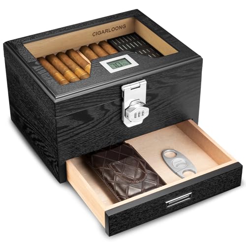Humidor in legno di cedro con igrometro digitale e serratura di sicurezza, armadio di grande capacità per la conservazione dei sigari