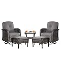Belord Small Conversation Sets Patio Funiture - 5 Piece Outdoor Swivel Rocker Wicker Furniture Sets with Ottomans Side Table Perfect for Patio Deck Backyard, Brown Wicker Grey Cushion