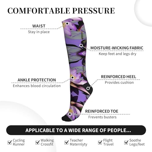 Purple Lotus Flower Print Compression Socks,Compression Ankle Support Socks,For Men Women Running Athletic3