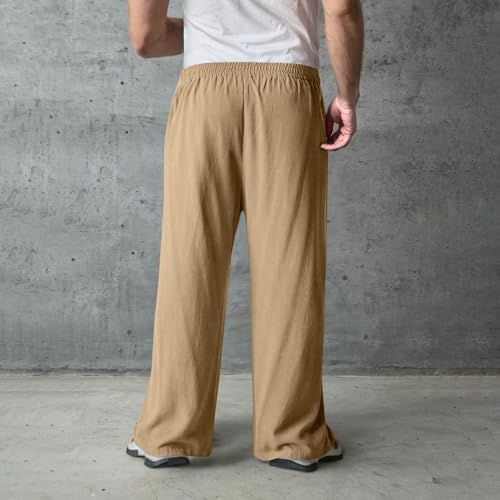 Linen Pants Men Wide Leg Lightweight Casual Summer Beach Pants Baggy Elastic Waist Yoga Vacation Trousers with Pocket3