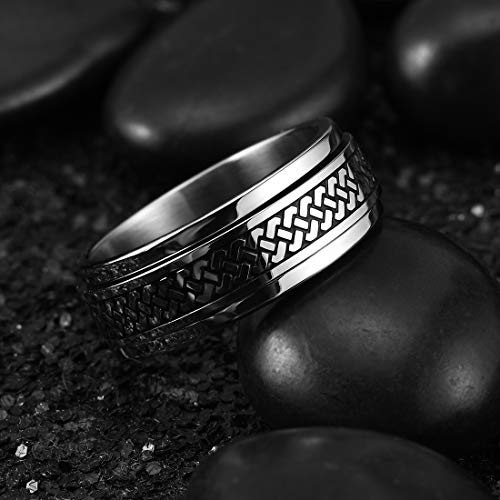 Image of King Will 316L Stainless Steel Spinner Ring for Men Women- 8mm Width Fidget Ring with Dragon /Celtic Knot Pattern, Stress Anxiety Relief Comfort Fit Wedding Band