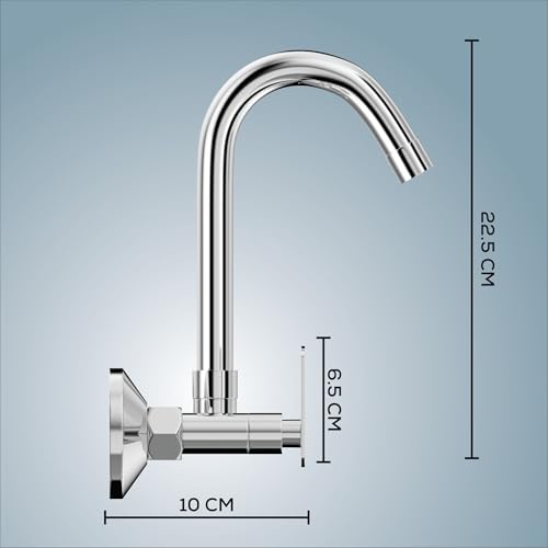 Image of Gloxy Premium Brass 2 in 1 Water Faucet with 360 Swivel Spout - Chrome Finished Wall Mount Hot & Cold Heavey Water Mixer Faucet with Riva Levers for Bathroom & Kitchen - 10 Years Warrenty