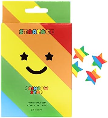 Starface Rainbow Stars, Hydrocolloid Pimple Patches, Absorb Fluid and Reduce Inflammation, Cute Star Shape, Vegan and Cruelty-Free Skincare (32 Count)