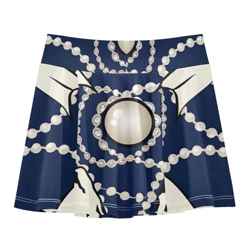 White Bows Pearls Navy Blue Athletic Shorts Girls Skorts Toddler Tennis Skirts Dance Golf Cheer Skirt 3t2