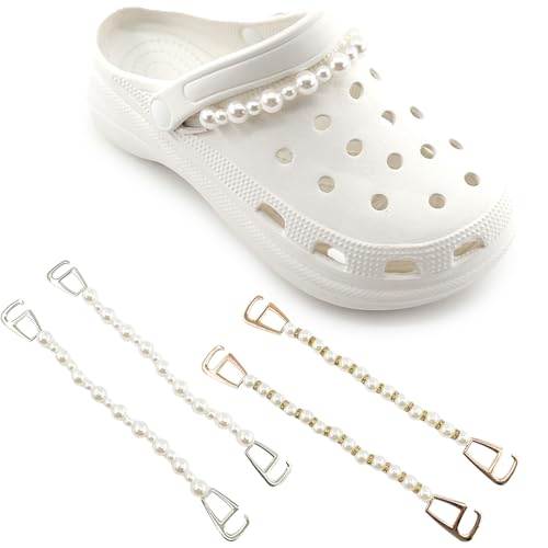 PYRUVAE 2 Paires Chaînes dePerles Bijoux Femme, Breloque Étoile et Coquillage, Accessoire Élégant pour Sabots Baskets Bottes, Pins Décoration de...