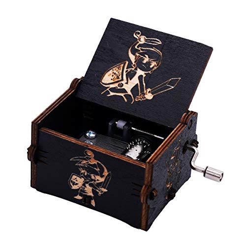 Mini caja de música negra con manivela, caja musical de madera