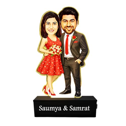Image of ZOCI VOCI Personalized Couple Gift from Photo, Custom Name Acrylic Couple Caricature, Romantic Gift for Couples (Ever After, With Light)