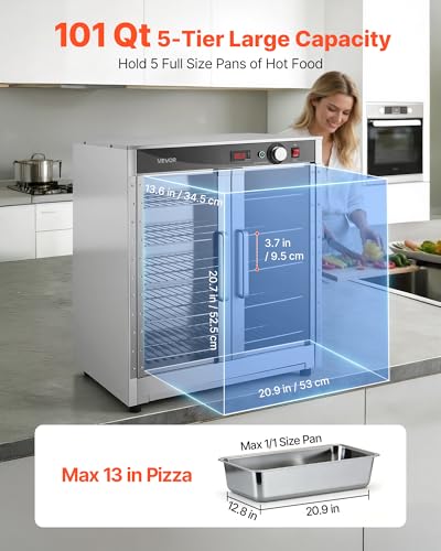 Image of VEVOR Electric Hot Box Food Warmer, 5-Tier Commercial Warming Cabinet with Water Tray, Double-Door and Adjustable Shelves, Stainless Steel Food Warmer Cabinet, for Restaurant, Kitchen, Pizza, Chicken
