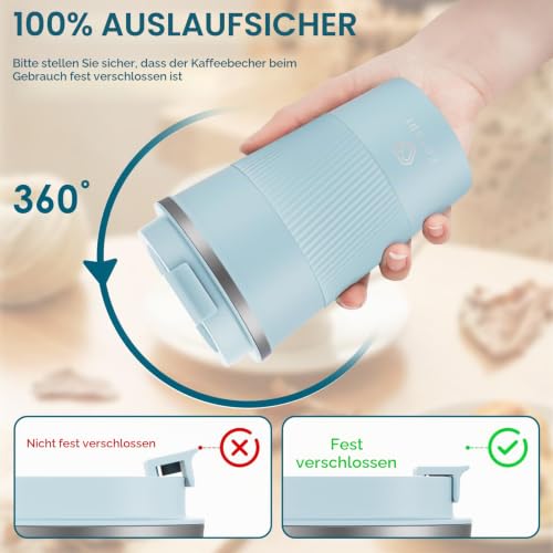 CS COSDDI Thermobecher- Isolierbecher, Edelstahl Travel Mug, 13oz/380ml Vakuum auslaufsicher Reisebecher mit Deckel, Autobecher… – Ansicht 3