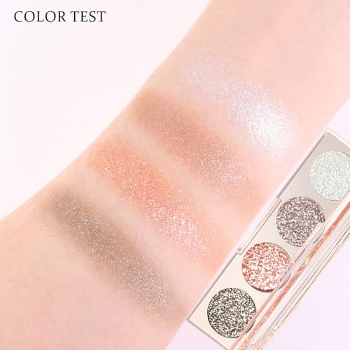 Image of Shiny Shimmer Highlight Eyeshadow Palette, Cream Sparkling Glitter Metallic Powder Quad, Day to Night Champange Gold Silver Brown White Smoky sombras de ojos, Party Cosmetics (Cowherd-Shimmer-01#)