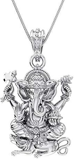 Akshat Sapphire Sterling Silver (92.5% purity) God Ganesh Pendant for Men &amp; Women Pure Silver Lord Ganapathy Locket for Go...