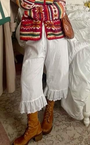 NUFIWI Women Sheer Mesh Lace Trim Capri Long Bloomers Cute Ruffle Hem Cropped Pajama Pants Y2K Casual Pettipants Bottoms2