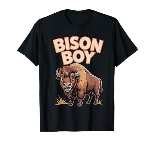 Bison Boy Mens Funny Cartoon American Buffalo Wild West T-Shirt