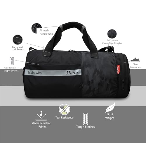 Image of Sfane Gym Bags for Men with Separate Shoe Compartment Sports Gym Bags for Women Unisex Duffle Bags for Gym for Carry & Travel Adjustable Duffel Bags Sports Bag - Black