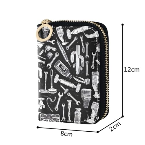 GAIGEO Leather Women's Wallets Credit Card Protector RFID Blocking Small Zipper Coin Purse with Key Ring Tools Monochrome3