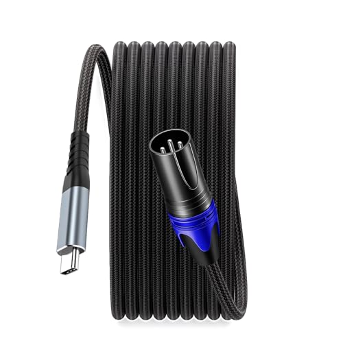 SZRMCC USB C to XLR Cable USB Type C to XLR 3pin Male Mic Audio Braided Cable for iPhone Smartphone Amplifier Speaker Mixer Console Shure Microphone (XLR Male, 5M|16.4FT)
