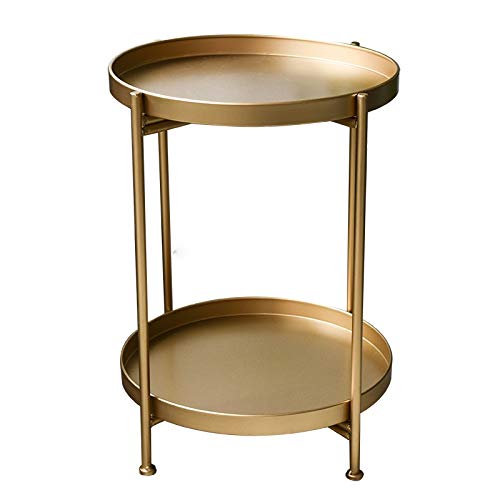 Mesa de centro de hierro de dos capas, mesa redonda para sala de estar, mesa auxiliar, bandeja desmontable, multiuso, estante de almacenamiento para muebles para el hogar