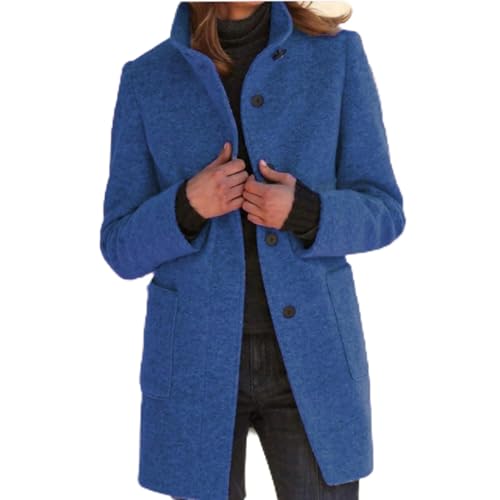 Image of Pea Coats for Women Winter Wool Blend Peacoat Jacket, stand-up collar single-breasted thickened blazer (denim blue,X-Large)
