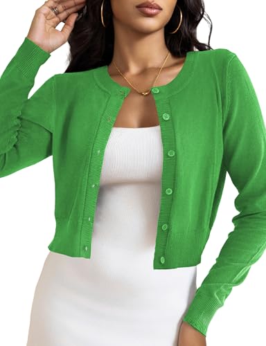 Image of LETDIOSTO Cropped Cardigan Bolero Shrug for Women, Button Down Long Sleeve Knit Sweater for Dresses,for Jeans, XS to XL