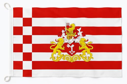 Lavabile fino a 40 gradi Bremenflagge mit Wappen & Krone – Hanseatische Würde in Rot-Weiß Ultra-Schiffsflaggentuch / 90x60cm