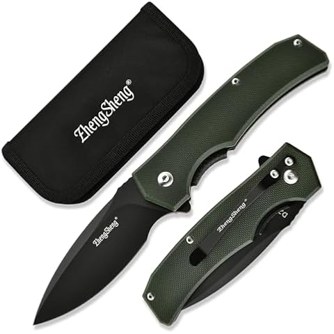 hengSheng Folding Pocket Knife 2.98" D2 Steel Black Titanium PVD Coating Blade Pocket Knife G10 Handle Small EDC Knife with Clip Everyday Carry Knives Cover