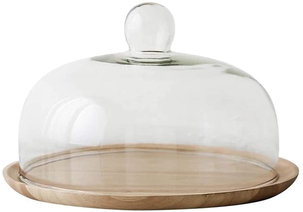 Dome Cake Stand Cake Pan, Home Glass Cake Pan Hotel Kitchen Wooden Tray Cake Pizza Decorating Plate Pastry Display Home Cheese Plate Cake Stand,Can Be Used for Wedding Dinner (Khaki 25.5*25.5*15.5CM)