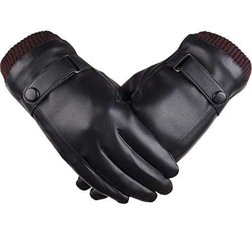 Men‘s Winter Touchscreen Texting PU Leather Driving Gloves with Fleece Lining