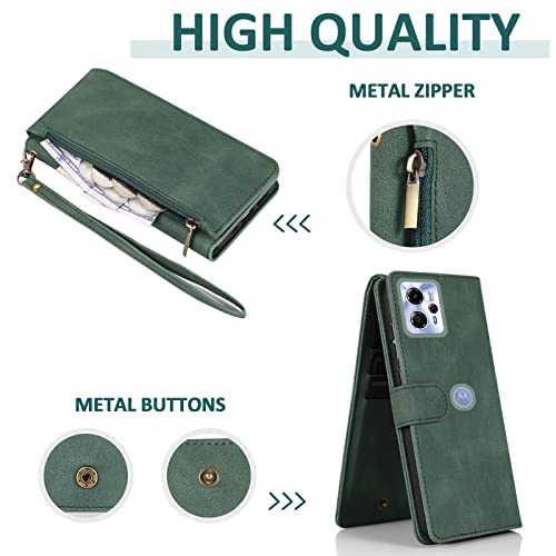 Compatible with Motorola Moto G13 4G / G23 4G Wallet Case Tempered Glass Screen Protector Zipper Retro Leather Flip Cover Card Holder Stand Cell Accessories for G 13 23 XT2331 XT2333 Women Men Green - Image 4