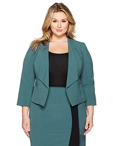 NINE WEST Women's Plus Size Wing Lapel Kiss Front Bi Stretch Jacket, Patina, 16W