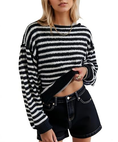 OLAPTA Women Striped Sweater Tops Long Sleeve Oversized Long Sleeve Boat Neck Pullovers Trendy Fall Knit Jumper Clothes 2025