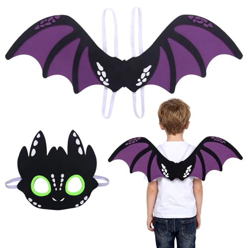 Marypaty Máscara y Alas de Dragón de Fieltro para Disfraz, Cosplay y Fiestas - Diseño Épico y Ajustable (Estilo 1)