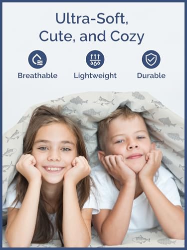 Image of Kids Twin XL Size Gray Fish Bed Sheets - 3 Piece Kids Gray Fish Sheet Set | Gray Fish Themed Bedding, Ultra-Soft, Cute & Cozy, Breathable & Machine Washable, Bed Set for Boys, Girls & Teens, Breathable