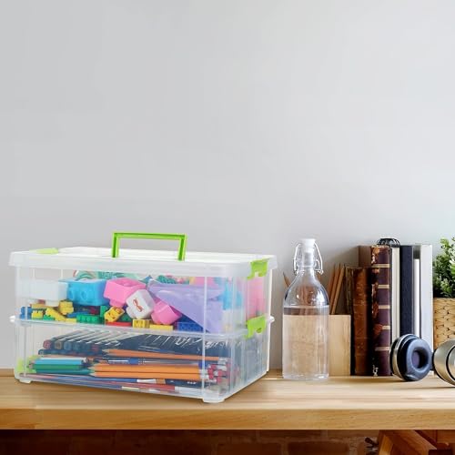 Image of COOFANDY Plastic 2 Layer Stack & Carry Box, Portable Storage Container Box | Handled Organizer Storage Box for Organizing Stationery, Sewing, Art & Craft, Jewelry and Beauty (Multicolor)