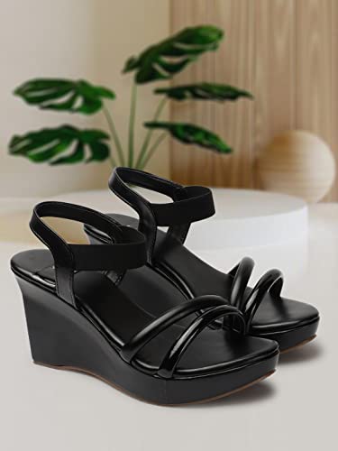 Image of XE Looks Women's High Heel Wedges Sandal | Stylish and Comfortable Thong Strap Slip-On Sandals | Soft Cushioned Sole and Open Toe Heels for Casual Office and Formal Wear