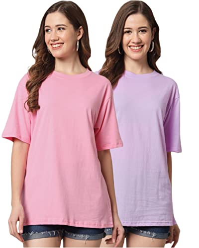 Image of FUNDAY FASHION Cotton Short Sleeve Oversized T-Shirt for Women (Pack of 2)