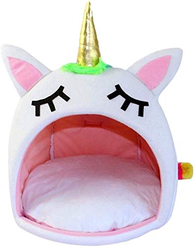 DHGTEP Lustige Einhorn-Shaped Winter Warm Hundehöhle mit Waschbaren Hundematte Flauschig Katzenbett for Innen Kaninchen und Welpen Katzenhöhle (Size : 55x43CM) Cover