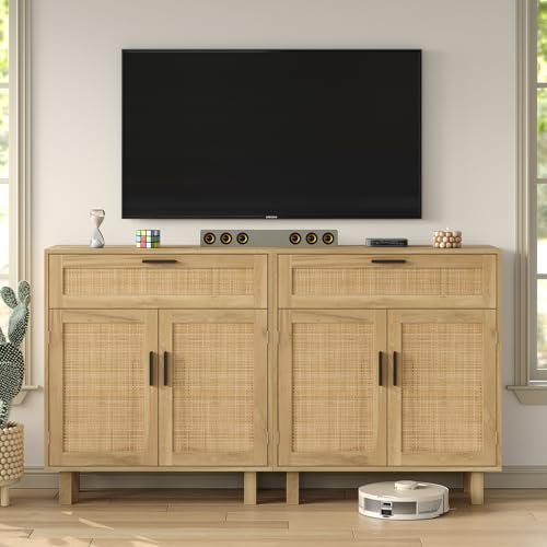 Furomate BFS004-BR-1 Sideboard Buffet With Rattan Decorated Doors thumb #2
