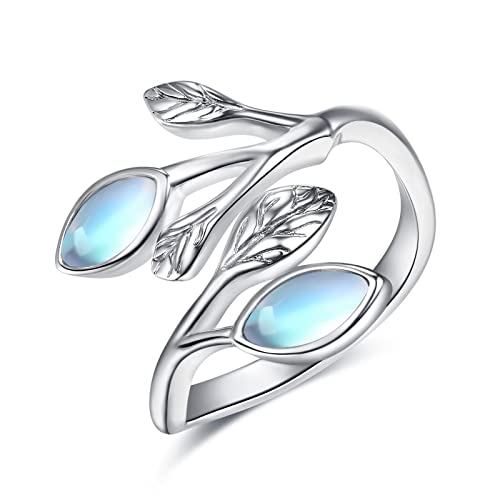 PRAYMOS Leaf Rings for Women 925 Sterling Silver Leaf Birthstone Ring Open Adjustable Wrap Rings Promise Engagement Wedding Rings