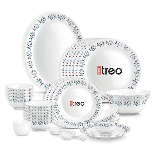 Image of Treo by Milton Opalware Aurelia Lavelle Dinner Set of 35 | Serving for 6 | Microwave & Dishwasher Safe | Bone-Ash Free | Tempered Toughness | Plates, Bowls, Spoons | Crockery Set for Dining & Gifting