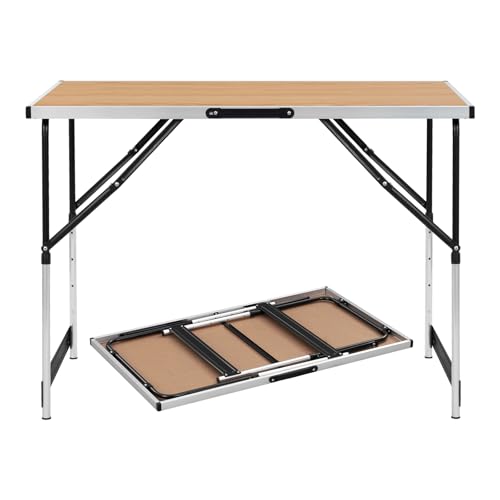 eSituro Campingtisch Alu Klapptisch höhenverstellbar 100x60x73-94cm Falttisch Picknicktisch, Tischplatte aus MDF, Eiche