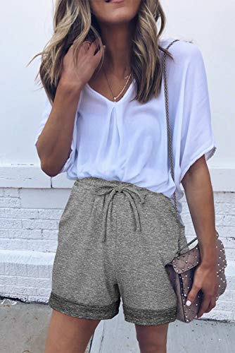 Shorts femininos elásticos confortáveis com cintura elástica e bolsos da Elf Queen, 1-light Gray2, L