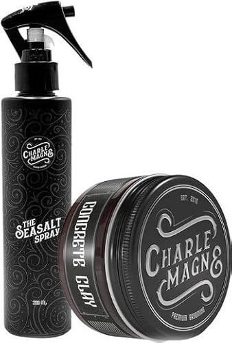 Charlemagne Paquete de peinado para hombre, compuesto por spray de sal marina y pomada de arcilla co