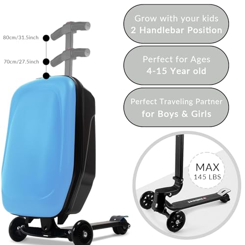 Foldable Scooter Suitcase 4-15 Years Old Children Riding Large Capacity Suitcase on Wheels 20Inch Carry-on Trolley Case-baby blue3
