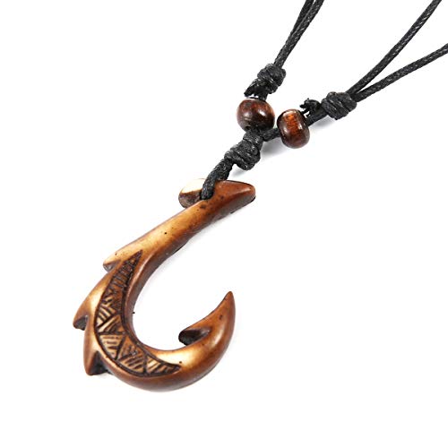 STWTR Men's and Women's Hawaiian Fish Hook Pendant Hemp Rope Chain-Maori Tribal Necklace2