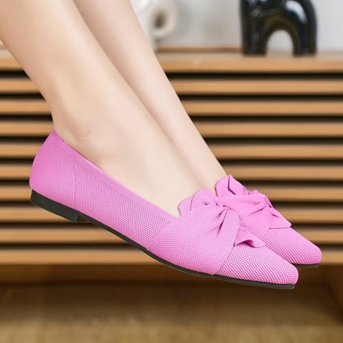 Image of HIULYCENCE Flats for Womens Pointed Toe Ballet Flats with Bow Comfortable Knit Dressy Flats