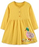 FreeLu Toddler Girls Cartoon Applique Dresses Striped Casual Dress Cotton Jersey Longsleeve T-Shirt (4T,Yellow Duck)
