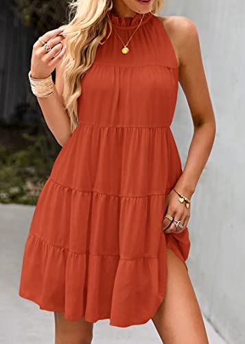 Image of KIRUNDO Summer Sundresses for Women Halter Dress Babydoll | Spring Sleeveless Halter Top, Flowy Tiered Pleated, Western Cute Country Concert, Beach Wedding Guest Vacation Cruise Dress