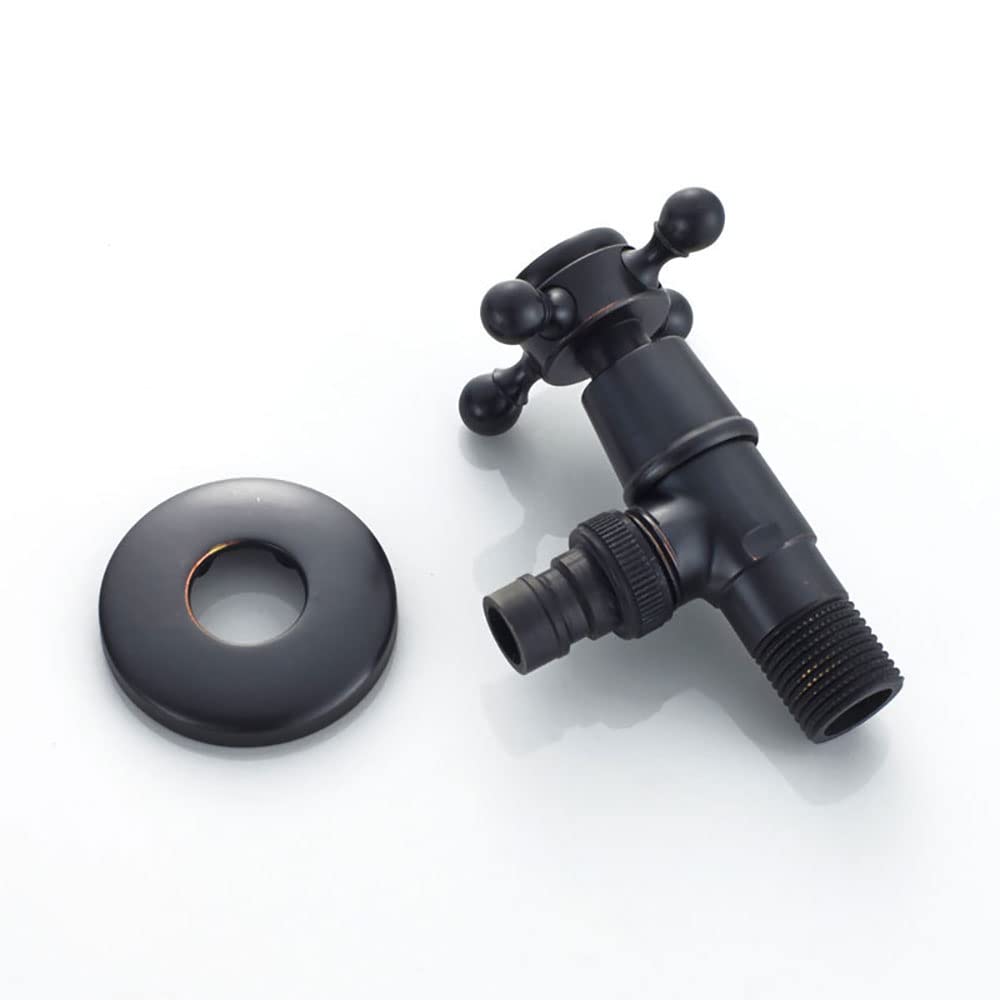 QHQQXN Grifo Vintage de Latón Antiguo, Grifo de Agua Fría para Montaje en Pared de Baño, Grifos para Lavadora, Manguera de Jardín Exterior G1/2 Grifos Fríos Individuales, Manija Cruzada Simple (Negro)