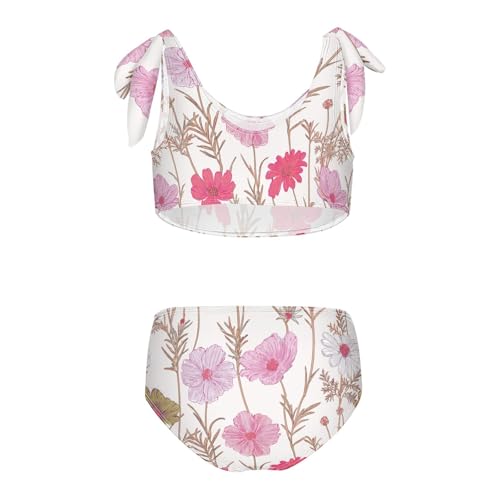 Girls Beautiful Floral Patterns Swimsuit Two Pieces Bikini Set Bathing Suits Swimwear Crop Top Swimsuit Set2