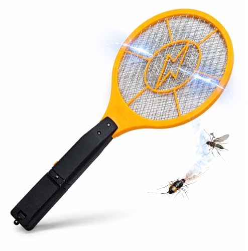 XXL Elektrische Fliegenklatsche Langer Girff - Effektiver Insekten- & Mückenfänger für Fliegen Mücken und andere Insekten (Fliegenklatsche Gelb 43.5 cm)